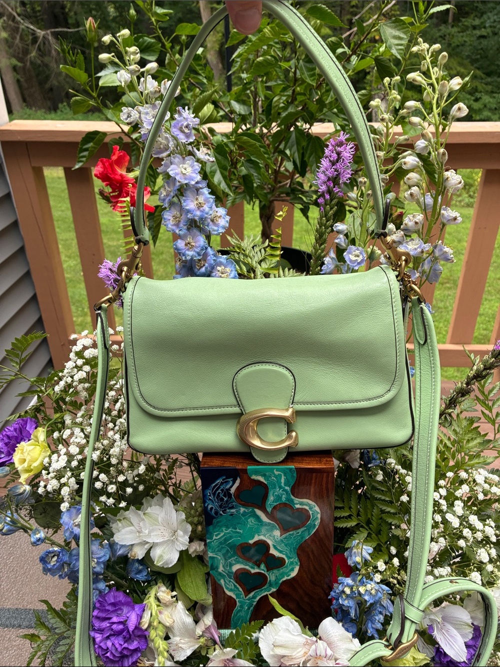 Coach Mint Green Pebbled Leather Shoulder Bag and matching wallet